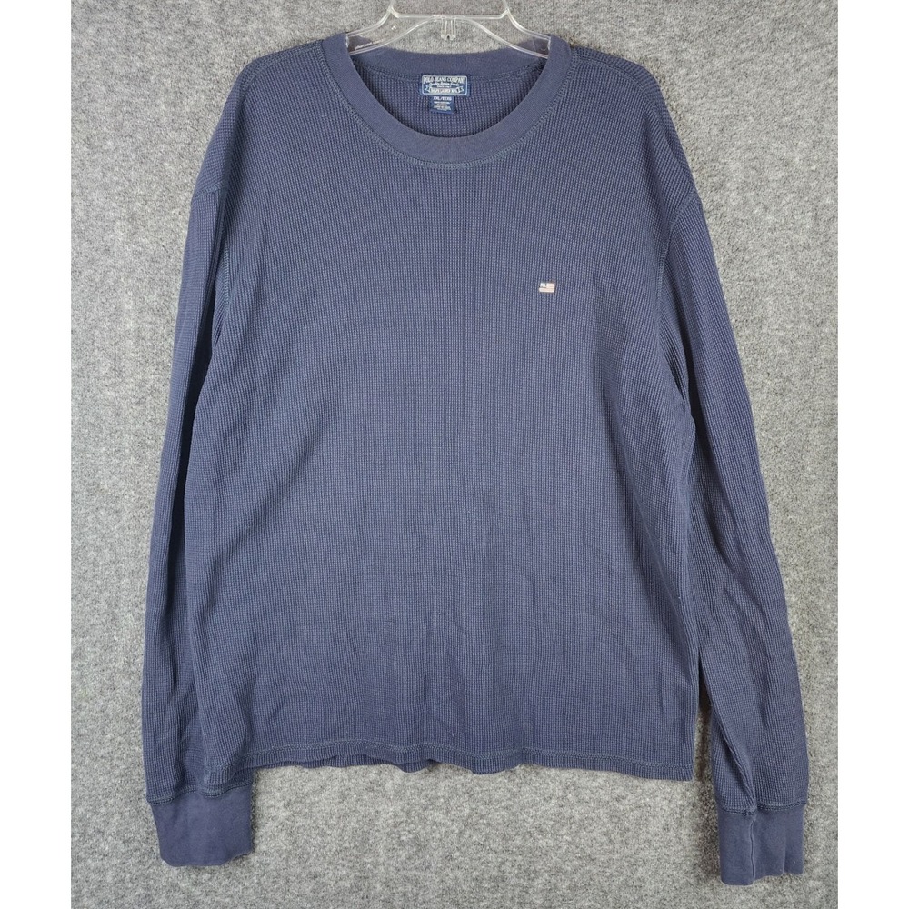 Polo Jeans Co Waffle Knit Thermal Women XXL Navy Blue American Flag Logo EUC
